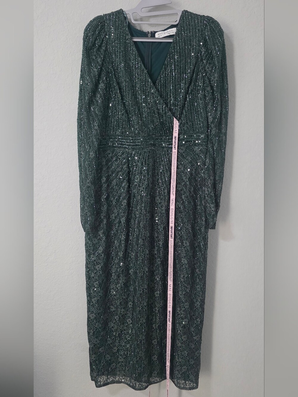 Mac Duggal Beaded Lace Long Sleeve Green Cocktail Dress Size 10 - Picture 2 of 9